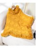 Solid Color Knitted Poncho W/ Fur Collar & Trim